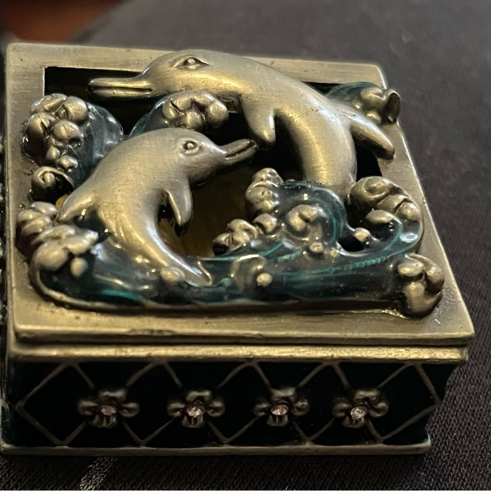 Oceanic Dolphin Trinket Box - Silver and Blue